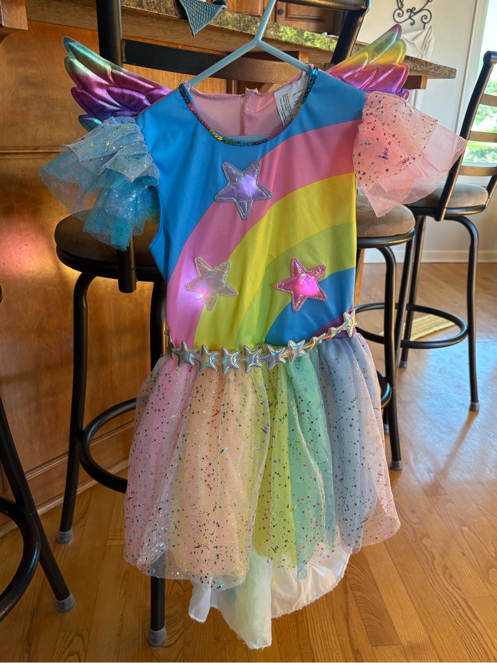 Rainbow Fairy Light up Costume Colorful Stars Tulle Girls Size Small 4T 5T 4/5